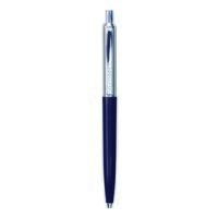 Pix cu mecanism Q-CONNECT Prestige, corp metalic albastru/argintiu, scriere de 0.5 mm, albastru