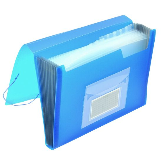 Mapa din plastic Q-CONNECT, cu 12 compartimente si elastic pe colturi, transparent, albastru