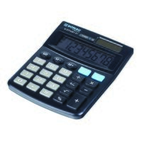Calculator de birou DONAU TECH, solar, 8 cifre, afisaz inclinat, format mediu, 130 x 104 x 19 mm, negru