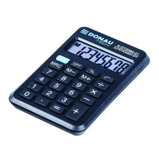 Calculator de birou DONAU TECH, solar, 8 cifre, format mic, 97 x 62 x 11 mm, negru