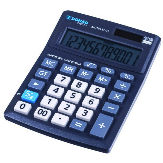 Calculator de birou DONAU TECH, solar, 12 cifre, afisaz inclinat, format mediu, 137 x 101 x 30 mm, negru