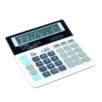 Calculator de birou DONAU TECH, solar, 12 cifre, afisaz inclinat, format mediu, 155 x 152 x 28 mm, alb