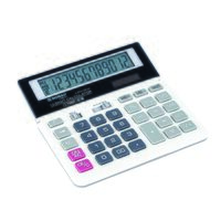 Calculator de birou DONAU TECH, solar, 12 cifre, afisaz inclinat, format mediu, 155 x 152 x 28 mm, alb