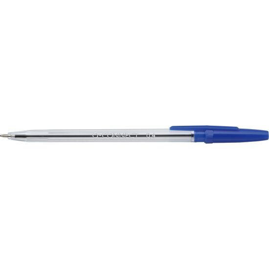 Pix fara mecanism Q-CONNECT Clasic, corp transparent, scriere de 0.5 mm, albastru