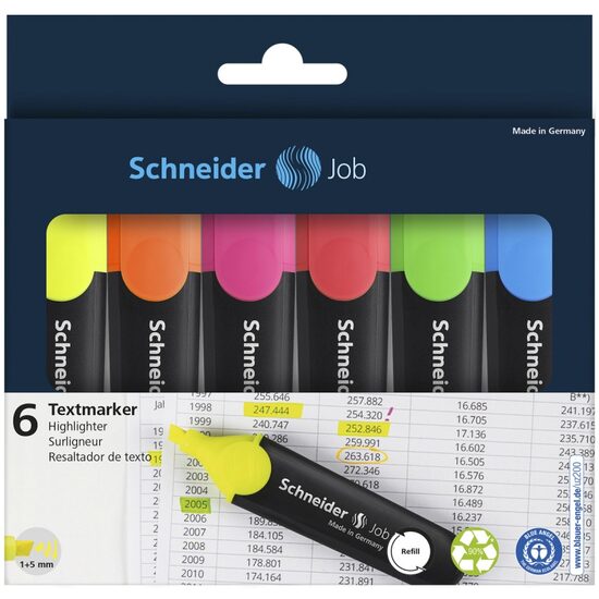 Textmarker Schneider Job, scriere 1 - 5 mm, set 6 culori