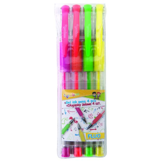 Pix cu gel Gimboo Fluo, 4 bucati/set, culori neon, scriere de 0.3 mm