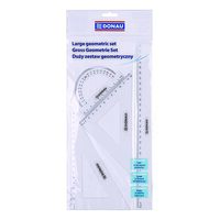 Set geometrie DONAU, transparent, (rigla 30 cm, echer 13 cm, raportor, echer 18 cm)