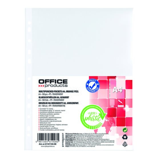 Folie protectie OFFICE Products, A4, coaja portocala, 30 microni, 100 file/set