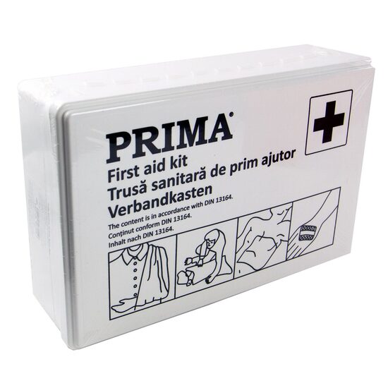 Trusa Sanitara de prim ajutor auto DIN 13164 in cutie plastic, avizata RAR, CE
