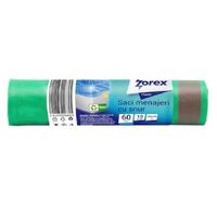 Saci menajeri colectare selectiva ZOREX Pro, 60 litri, rezistenti, LDPE, 10 buc/set, verde (deseuri sticla)