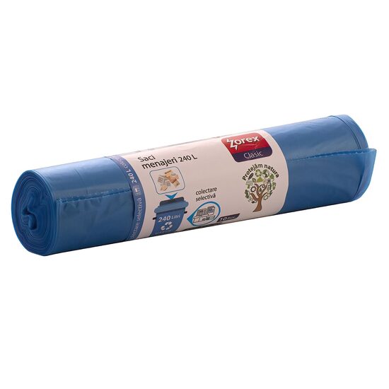 Saci menajeri colectare selectiva ZOREX Pro, 240 litri, rezistenti, LDPE, 10 buc/set, albastru (deseuri hartie)