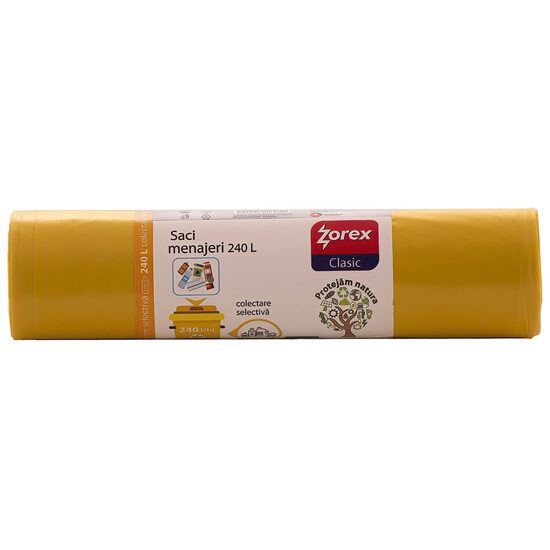 Saci menajeri colectare selectiva ZOREX Pro, 240 litri, rezistenti, LDPE, 10 buc/set, galben (deseuri plastic)