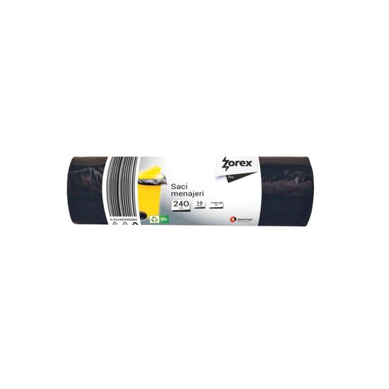 Saci menajeri ZOREX Basic, 240 litri, standard, LDPE, 10 buc/set, negru