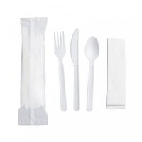Furculita + cutit + lingura + servetel, reutilizabile, din PS, set 100