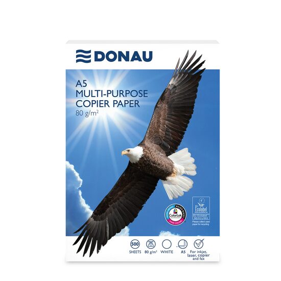 Hartie copiator DONAU, A5, 80 g, clasa B, alb 150 CIE, 500 coli/top