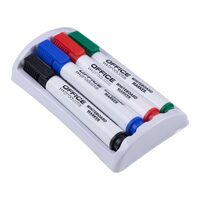 Marker whiteboard OFFICE PRODUCTS, scriere 1 - 3 mm, 4 buc/set + burete magnetic