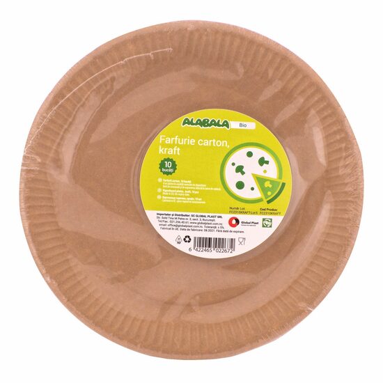 Farfurii din carton kraft ALABALA, Ø 23 cm, 10 buc/set