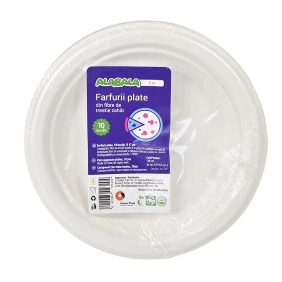 Farfurii din trestie de zahar, desert, Ø 17 cm, 10 buc/set