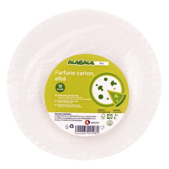 Farfurii din carton alb ALABALA, Ø 23 cm, 10 buc/set