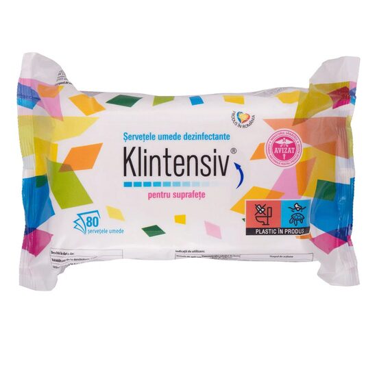 Servetele umede dezinfectante KLINTENSIV pentru suprafete, 80 bucati, avizat MS