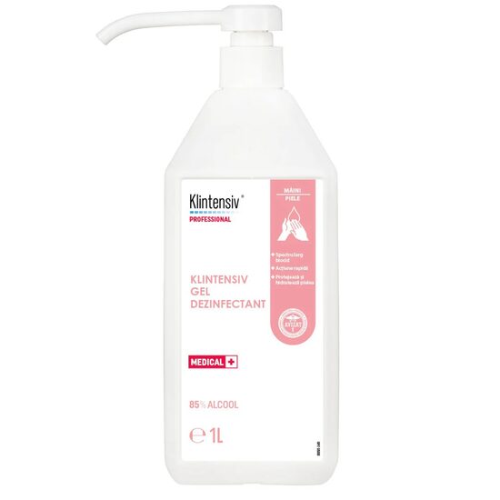 Gel dezinfectant pentru maini KLINTENSIV, 85% alcool, cu pompita, 1000 ml, avizat MS