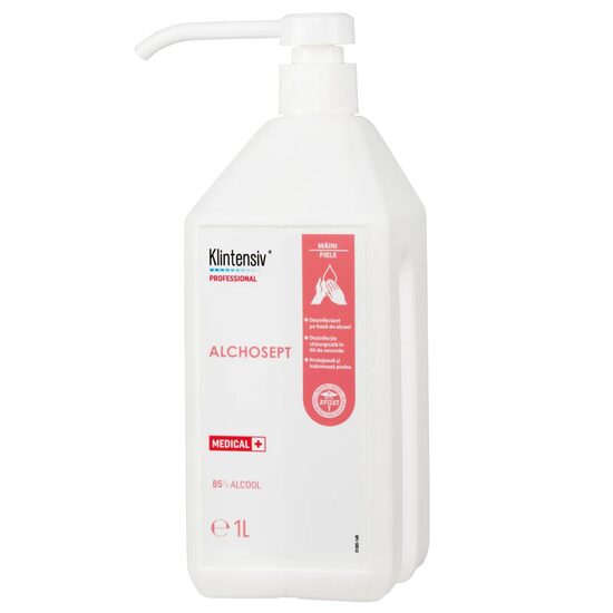 Dezinfectant pentru maini KLINTENSIV ALCHOSEPT, 85% alcool, cu pompita, 1000 ml, avizat MS