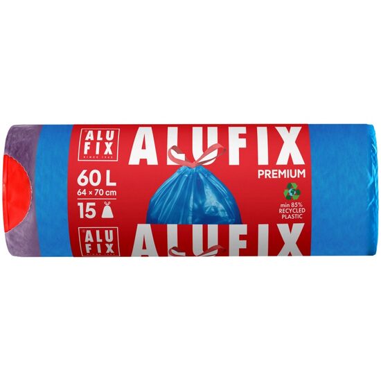 Saci menajeri cu snur ALUFIX, 60 litri, rezistenti, LDPE, 15 buc/set, albastru