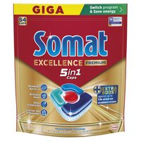 Capsule pentru masina de spalat vase Somat Excellence Premium 5 in 1, 54 tablete gel, Lemon