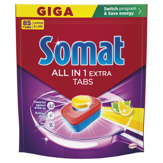 Tablete pentru masina de spalat vase Somat All in 1 Extra Lemon, 85 capsule, Lime  & Lemon