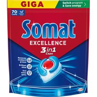 Capsule pentru masina de spalat vase Somat Excellence 3 in 1, 70 tablete gel, Lemon