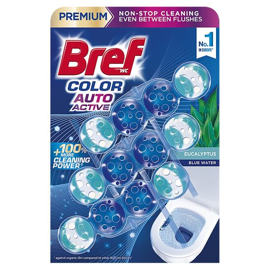Odorizant toaleta Bref Wc Color Auto Aktiv, 3 x 4 bile, 3 x 50 gr, Eucalyptus