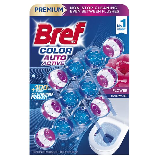 Odorizant toaleta Bref Wc Color Auto Aktiv, 3 x 4 bile, 3 x 50 gr, Flower