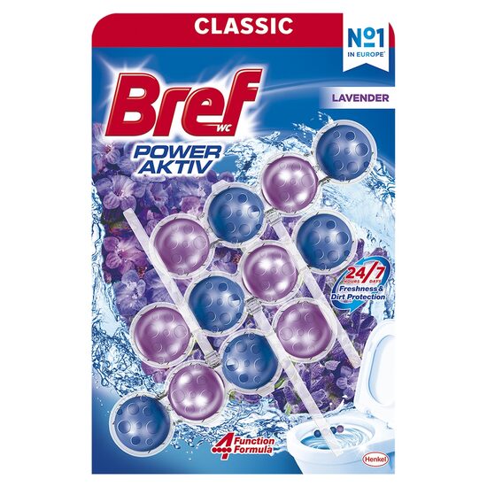 Odorizant toaleta Bref Wc Power Aktiv, 3 x 4 bile, 3 x 50 gr, Lavender
