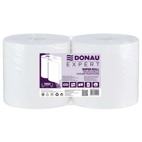 Prosoape industriale DONAU Expert, 160 metri, celuloza alb, 2 straturi, 650 foi (234 x 241 mm), 2 role/bax