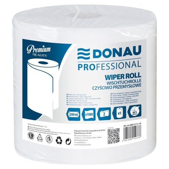 Prosoape industriale DONAU PROfessional, 260 metri, celuloza alb, 2 straturi, 1080 foi (284 x 241 mm)