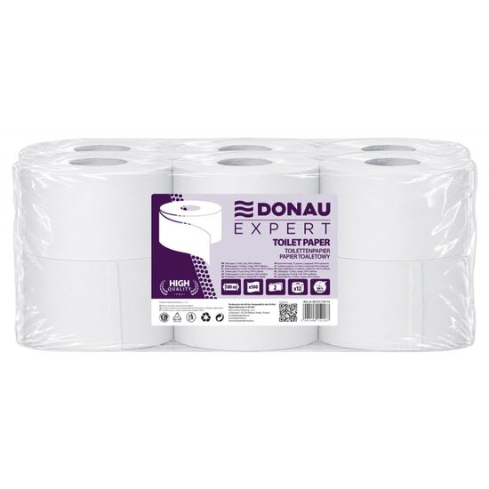 Hartie igienica mini jumbo DONAU Expert, 100 m, celuloza alb, 2 straturi (2 x 15g), 500 foi, pachet 12 role