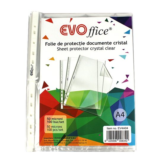 Folie protectie EVO, A4, cristal, 50 microni, 100 file/set