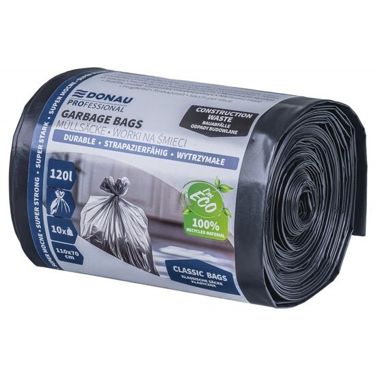 Saci pentru deseuri din constructii DONAU PROFESSIONAL, 120 litri, extra rezistenti, 142 mic, 110 x 70 cm, 10 buc/set, negru