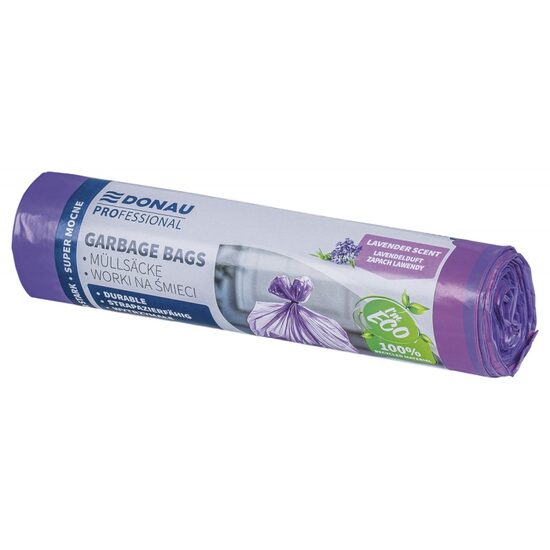 Saci menajeri cu snur DONAU PROFESSIONAL, parfum de lavanda, 60 litri, super rezistenti, 10 buc/set, mov