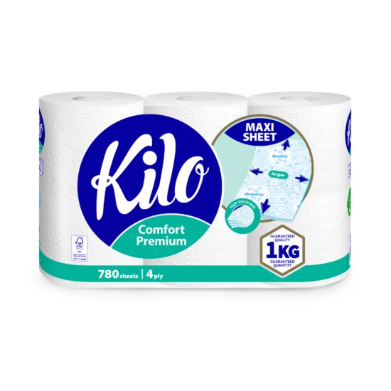 Hartie igienica KILO Novus, 6 buc/set, celuloza alb, 4 straturi, 1 Kg, 130 foi, 23 m