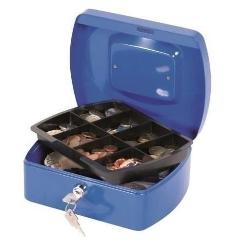 Cutie metalica pentru valori Q-CONNECT, medie, 205 x 85 x 160 mm, incuietoare cu doua chei, albastru