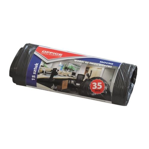 Saci menajeri OFFICE Products, 35 litri, rezistenti, LDPE, 15 buc/set, negru