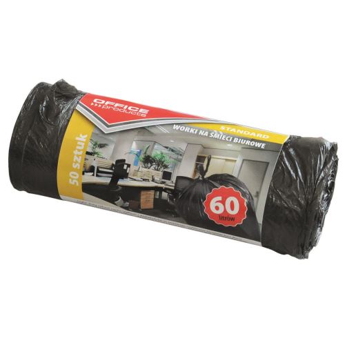Saci menajeri OFFICE Products, 60 litri, standard, HDPE, 50 buc/set, negru