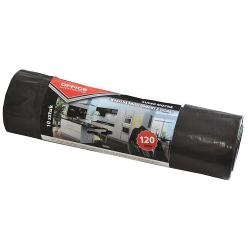 Saci menajeri cu snur OFFICE Products, 120 litri, rezistenti, LDPE, 10 buc/set, negru