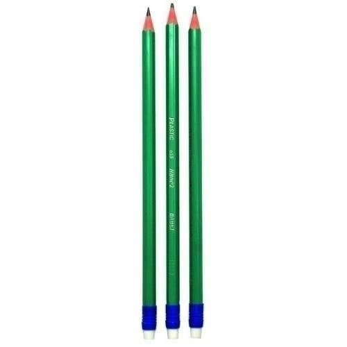 Creion grafic Eco, ascutit, cu radiera, corp verde