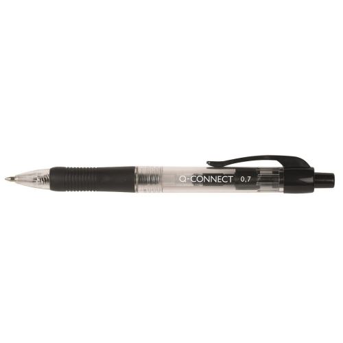 Pix cu mecanism Q-CONNECT, corp transparent cu grip, scriere de 0.7mm, negru