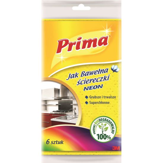 Laveta universala Prima, super absorbante, 16 x 25 cm, 6 buc/set, culori neon