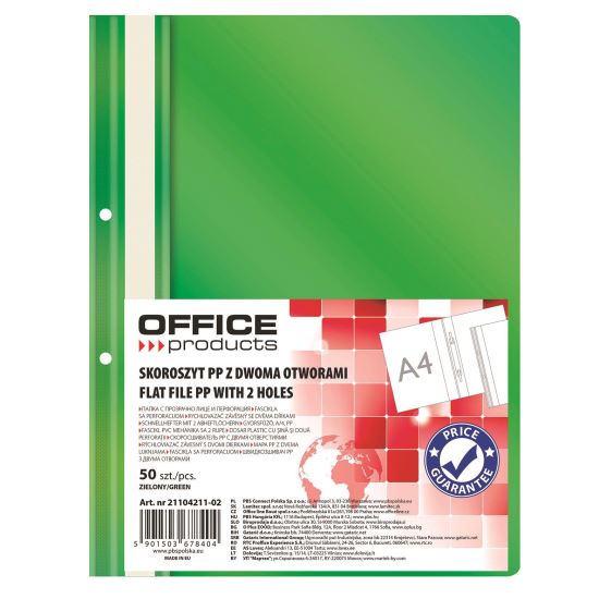 Dosar din plastic cu sina si doua perforatii OFFICE Products, verde