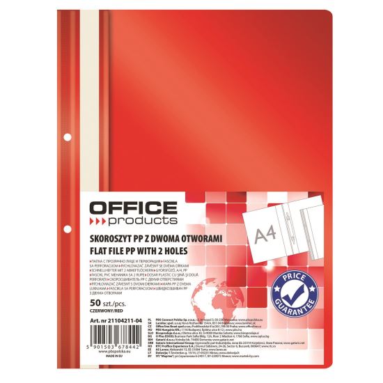 Dosar din plastic cu sina si doua perforatii OFFICE Products, rosu