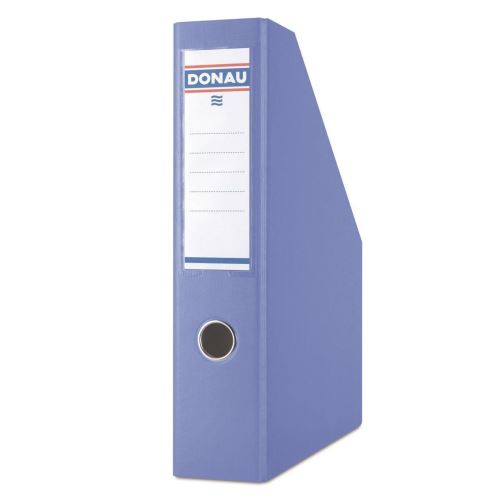 Suport vertical din carton solid DONAU, 75 mm, cu buzunar si eticheta, pliabil, albastru